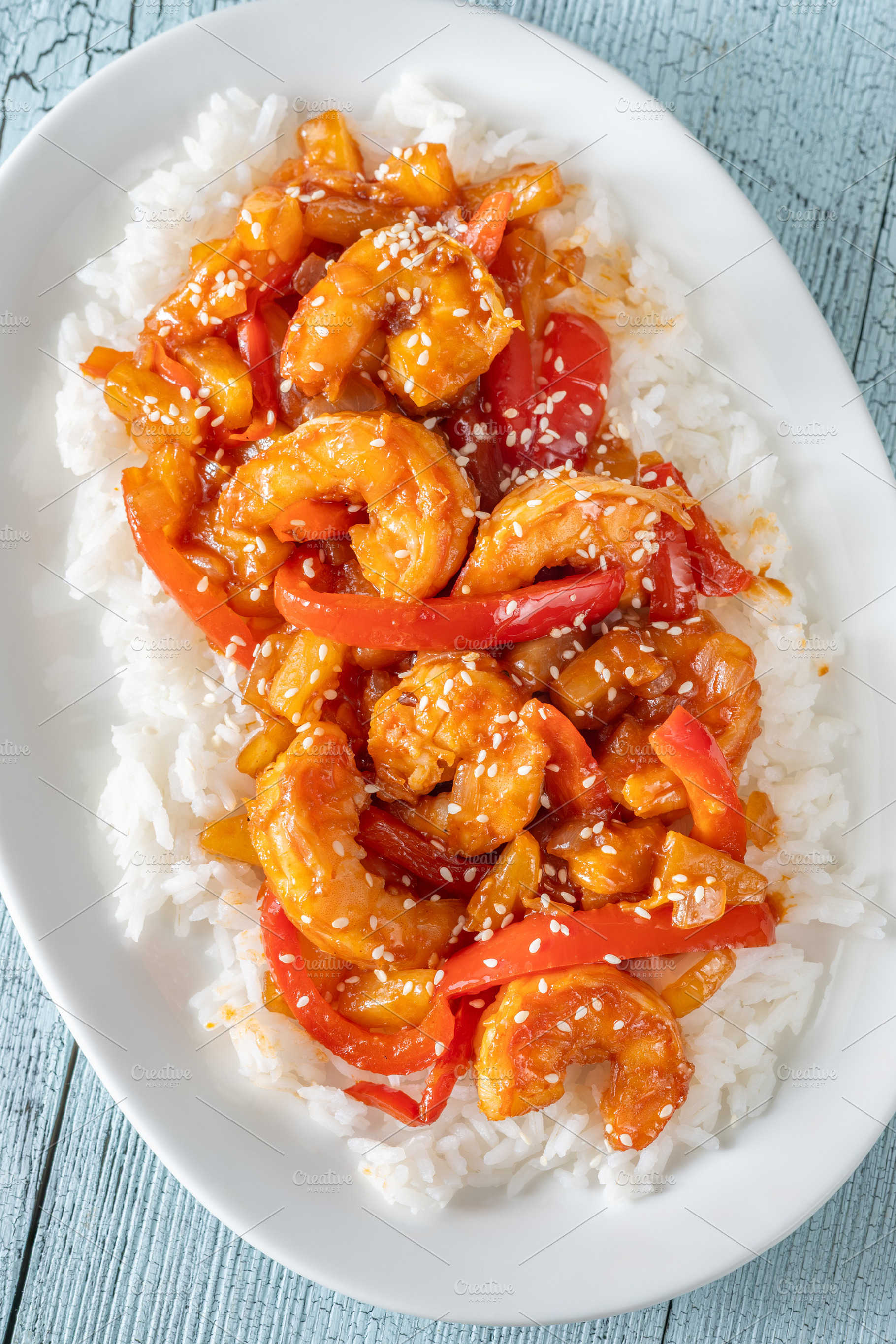 Sweet sour prawns with pineapple, a Food & Drink Photo by Alexander Prokopenko