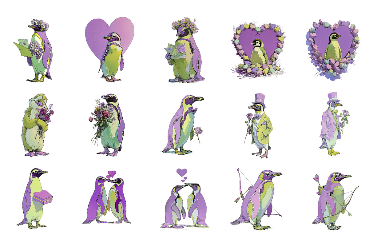 Valentine's Whimsical Penguin Clipar, an Illustration by DreamArtGraphic (Photo 3 of 4)