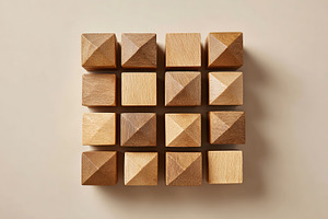 Flat lay composition of identical wooden matte shapes on light surface, a Background Photo by AlyaAnd