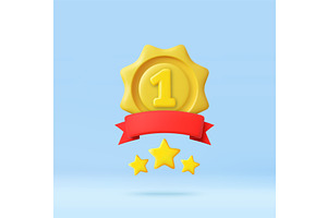 3D First place medal with ribbon and, an Object Illustration by ModVector