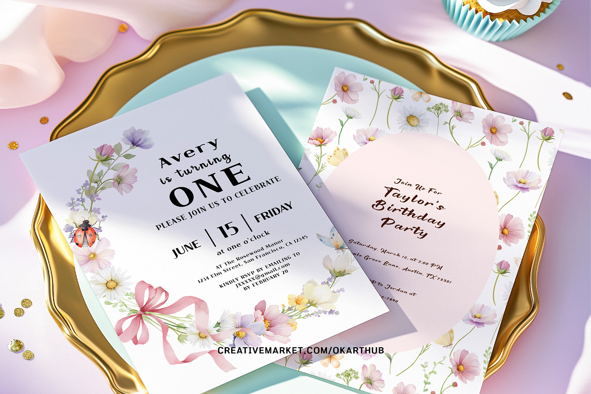 Pastel Wildflowers & Bows Clipart, a Decorative Illustration by OKArtHub (Photo 2 of 11)