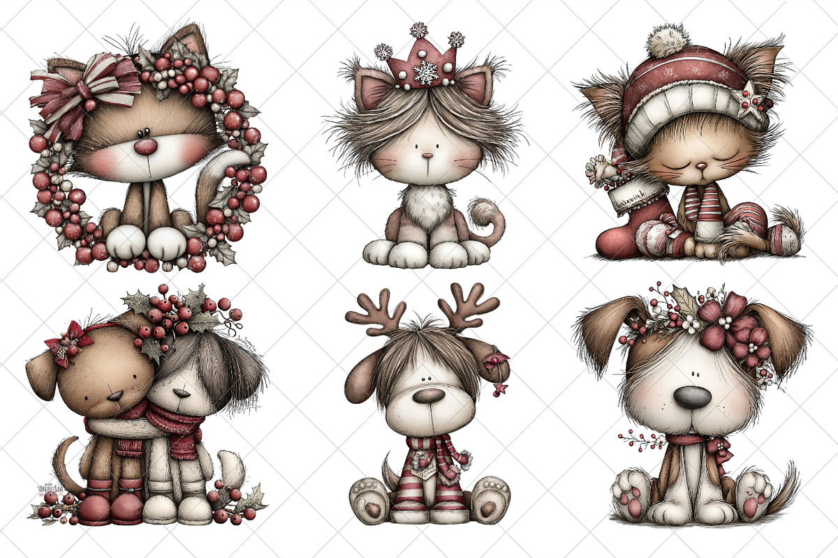 Whimsical Christmas Cat and Dog PNG, an Illustration by SinaCreation (Photo 6 of 7)
