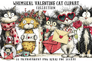 Whimsical Valentine Cat Clipart, an Illustration by OK Design (Thumbnail 1 of 6)