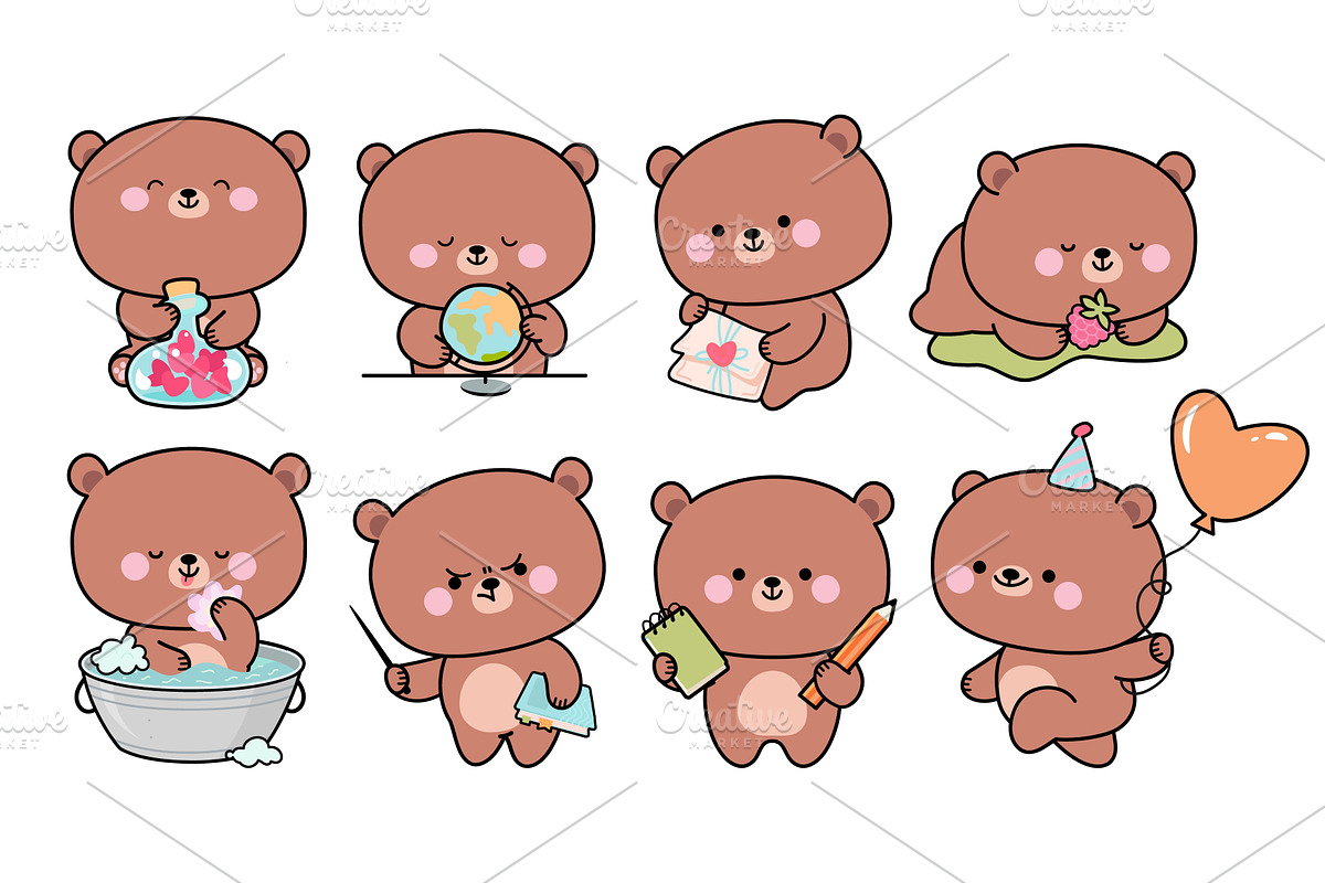 Kawaii funny bears. Adorable bear, an Animal Illustration by Valerie Bodnar