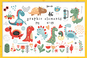 Dinosaur clipart & patterns bundle, an Animal Illustration by Nursery Art (Thumbnail 4 of 10)