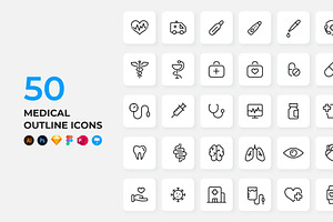 50 Medical Outline Icons, an Outline Icon by Abert