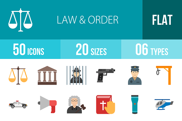 50 Law Order Flat Multicolor Icons