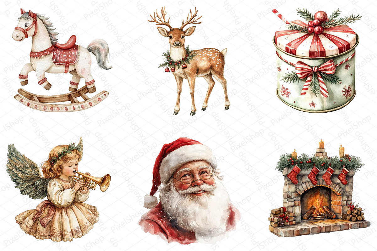 Watercolor Vintage Drawing Christmas, an Illustration by DreamPrint404 (Photo 7 of 7)