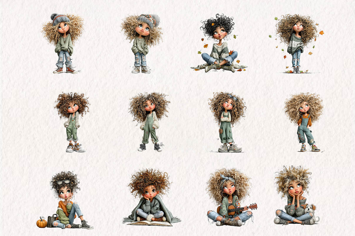 Whimsical Curly Girl Clipart Bundle, a Seasonal Illustration by CreationArt (Photo 3 of 7)