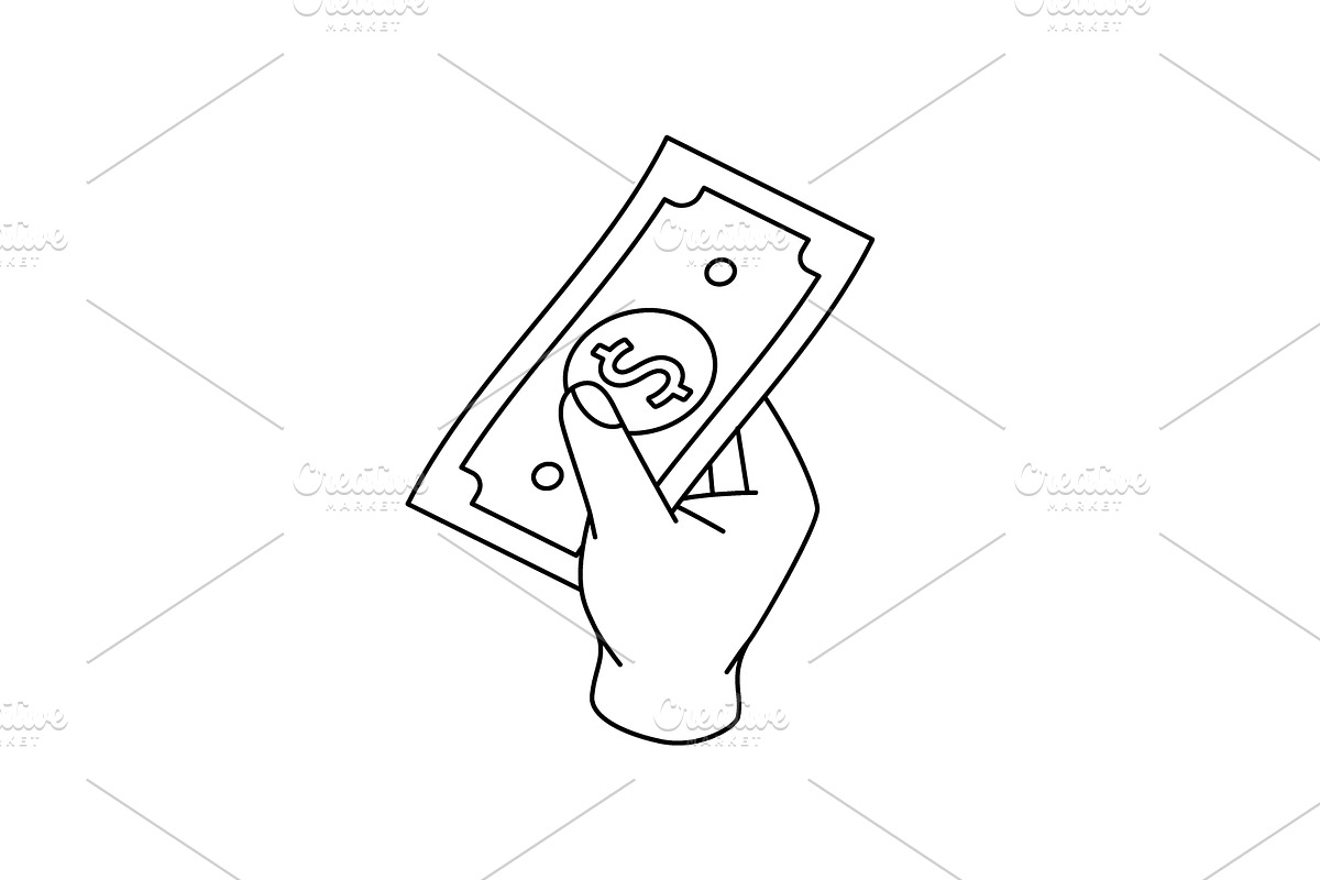 A hand holding a dollar cash outline, a Finance Illustration by GraphiShop