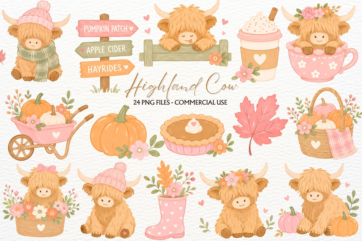 Highland Cow Clipart Farm Animal PNG, an Animal Illustration by SugarCloudStudioArt (Photo 1 of 6)