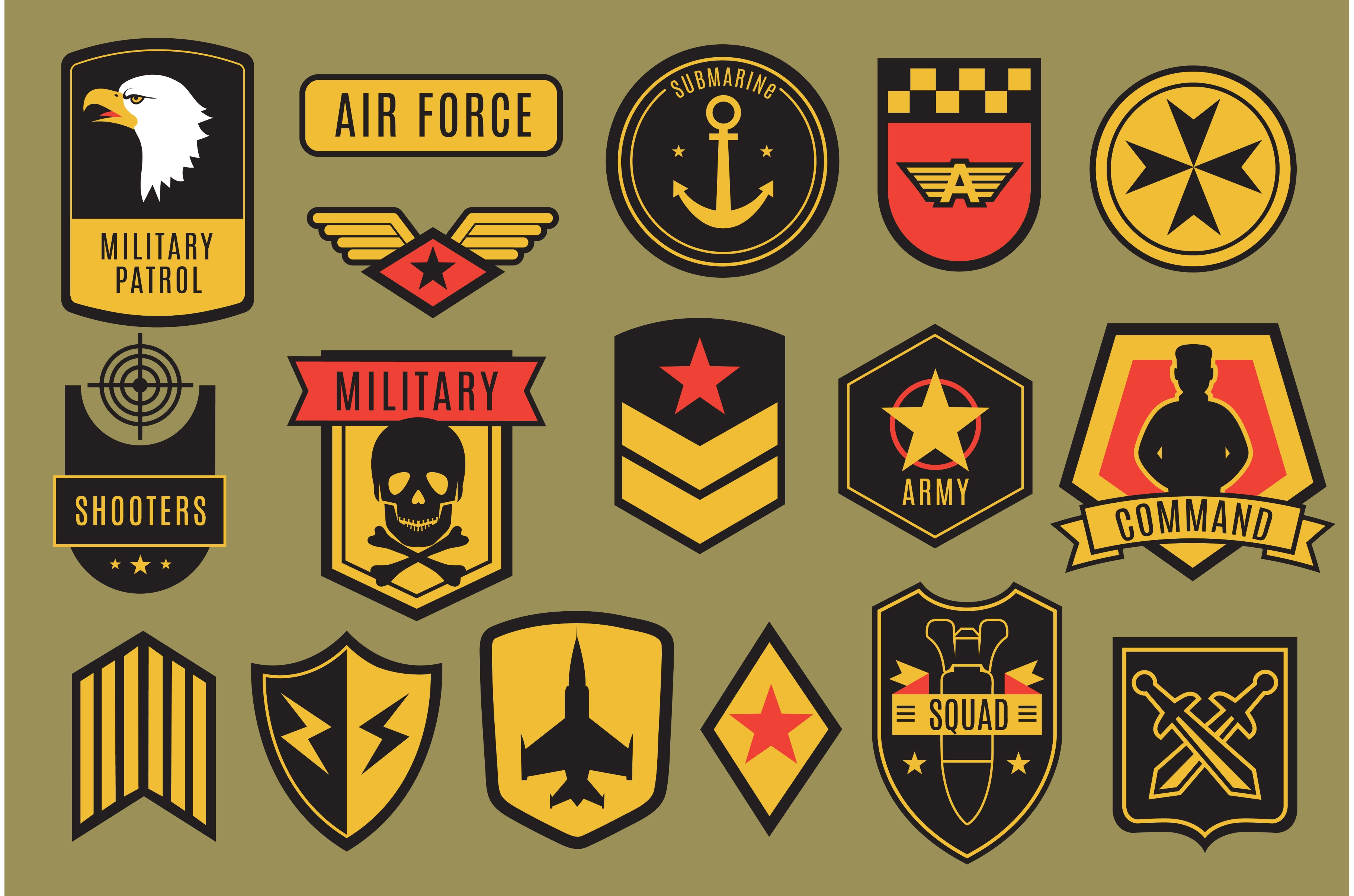 Military badges. Usa army patches, a Background Graphic by Valerie Bodnar