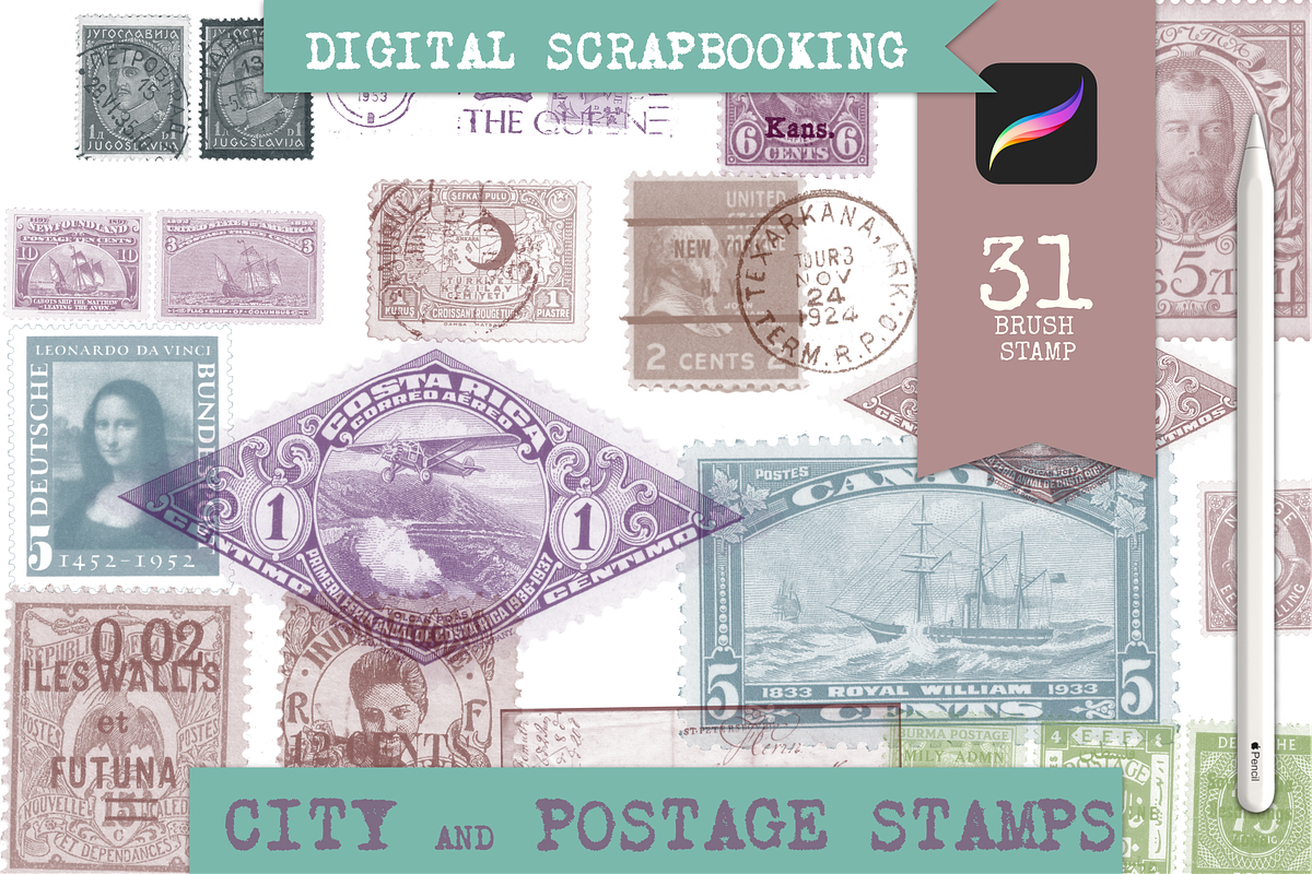 Postage stamps Procreate, a Brush Add-On by Graphics Resources (Photo 2 of 4)
