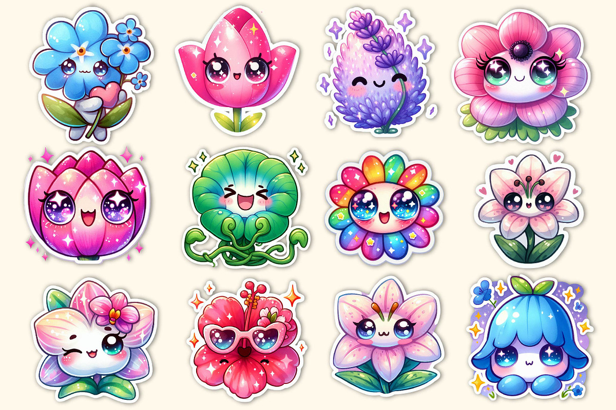 Kawaii Flowers Stickers Bundle, an Illustration by Dream Creation (Photo 3 of 5)