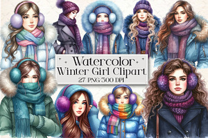 Watercolor Winter Girl Clipart, an Illustration by Libby Wishes