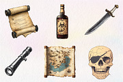 Watercolor Pirate Clipart Bundle, an Illustration by CreationArt (Thumbnail 3 of 5)