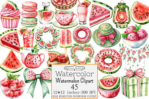 Watercolor Watermelon Clipart, a Seasonal Illustration by Design Market