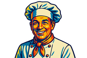 Smiling male Chef in Uniform Pop Art, a Food Illustration by AlexArt