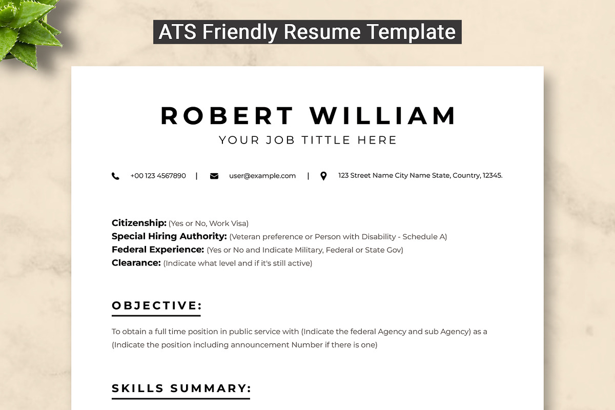 USAJob Resume Template, a Resume Template by ResumeInventor (Photo 1 of 9)