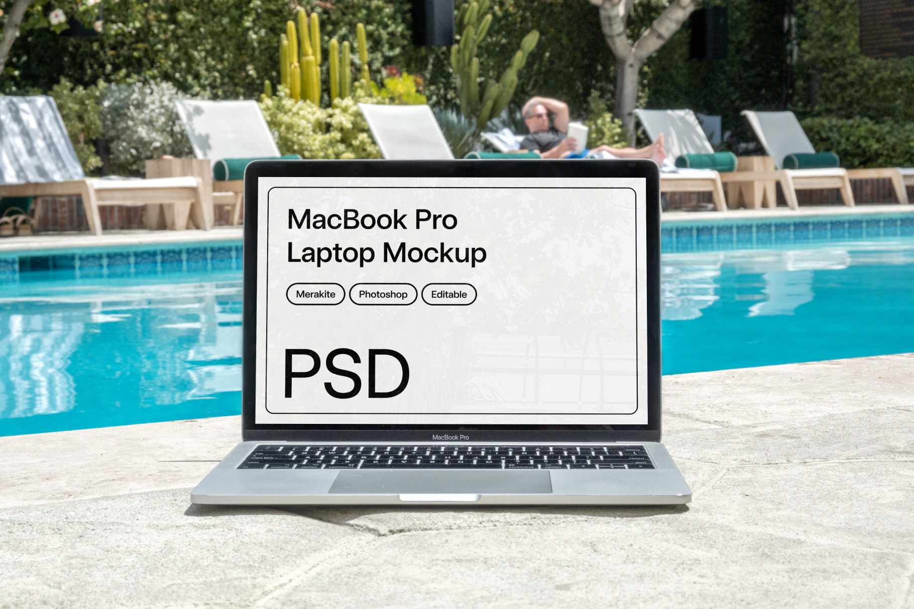 MacBook Pro Laptop Pool Mockup, a Books & Magazine Mockup by Area Mockups