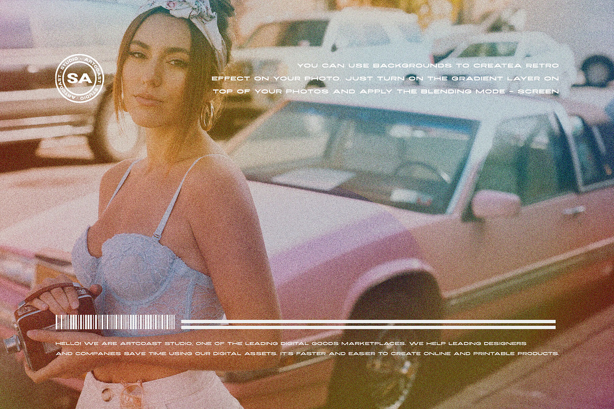 16 Retro Grainy Gradient Backgrounds, a Background Graphic by Artcoast Std. (Photo 5 of 7)
