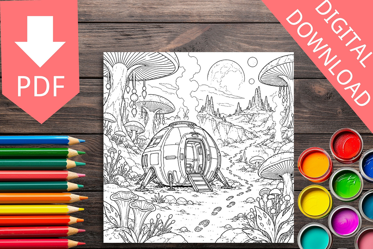 Alien Worlds Coloring Pages Bundle, a Brochure Template by LA Design (Photo 5 of 10)
