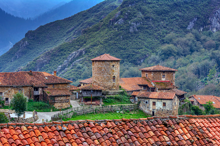 View of the medieval village of Bandujo in Asturias mountains. Spain., a Nature Photo by CreativePhotoSpain