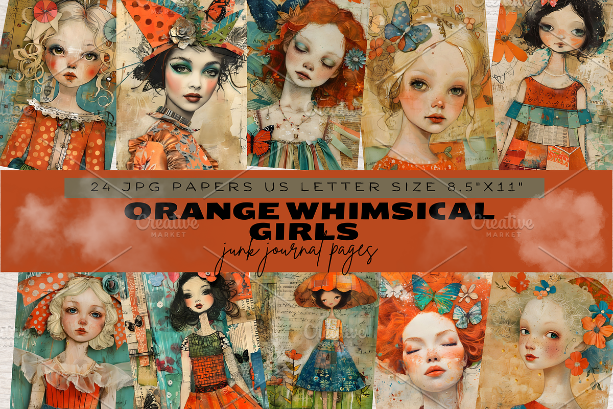 ORANGE WHIMSICAL GIRLS JUNK JOURNAL, a Person Illustration by Daring Digies (Photo 1 of 6)