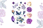 Watercolor violet roses and gems, a Decorative Illustration by NataliMiasStore (Thumbnail 4 of 5)
