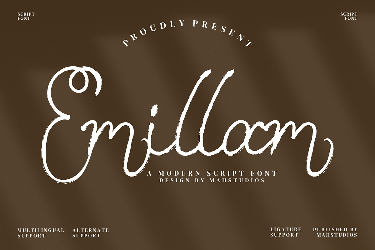 Emillam Script Fonts, a Script Font by mahstudios (Photo 1 of 15)