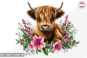 Boho Cow PNGs with Flowers Bundle, a Graphic by crative8112 (Thumbnail 4 of 9)