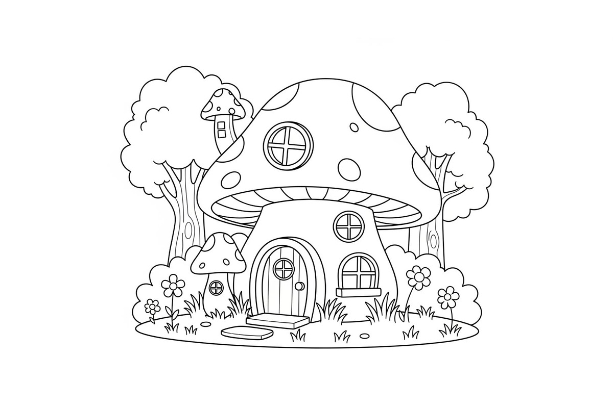 Whimsical Mushroom House Line Art bu, an Illustration by Designs_River (Photo 27 of 51)