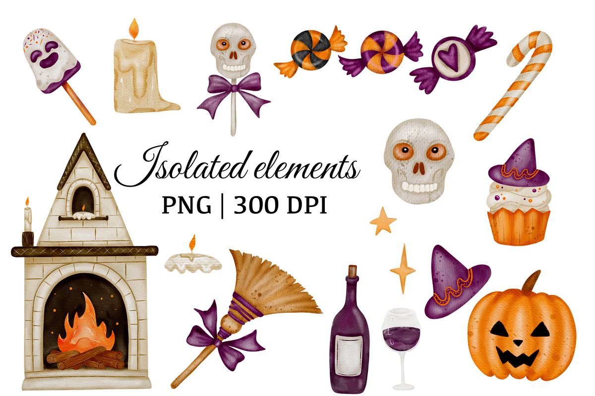 Halloween Watercolor Clipart Set, a Seasonal Illustration by ZabolotnaArt (Photo 2 of 8)
