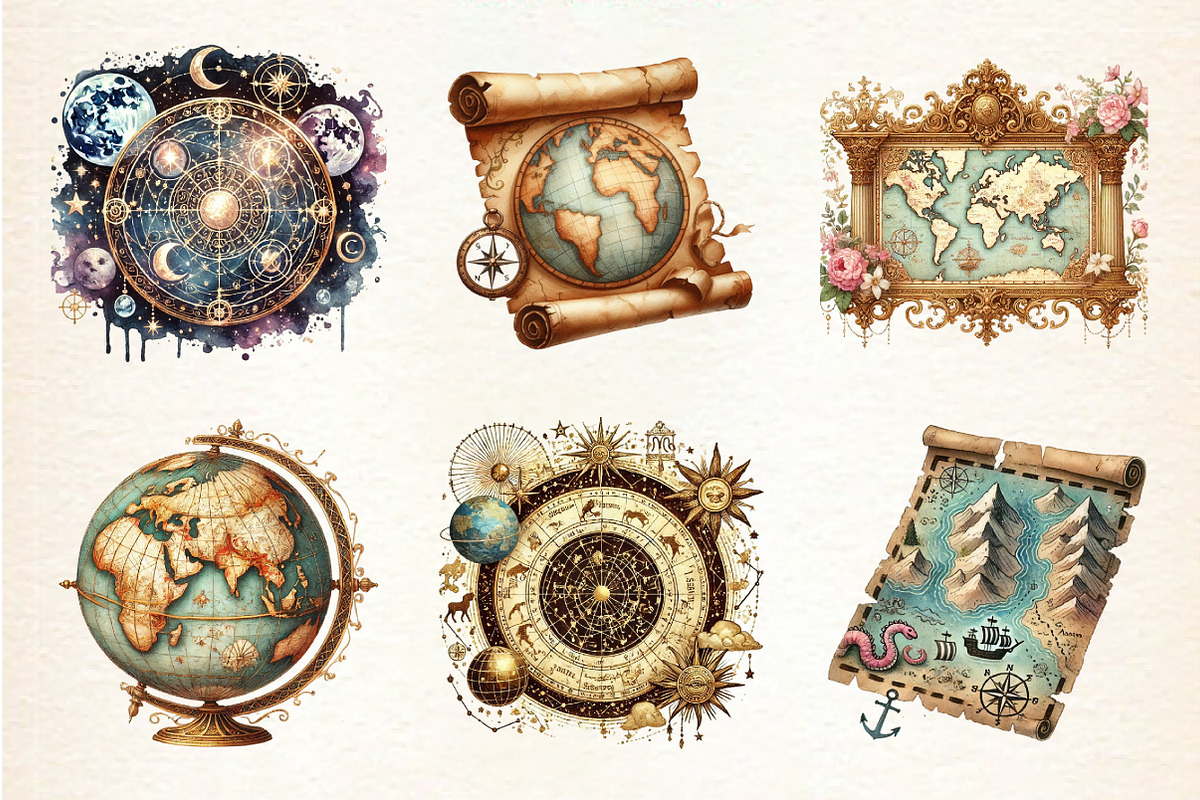 Old Maps Designs Clipart, an Illustration by DreamArtGraphic (Photo 2 of 4)