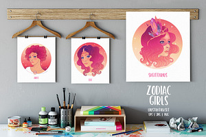 12 Zodiac Girls. Vector Set.