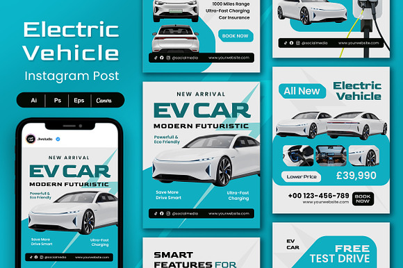 Modern EV Car - Social Media Kit preview 5