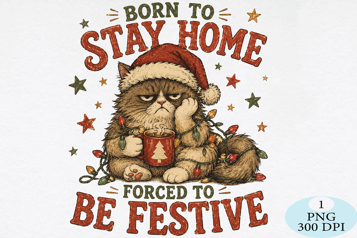 Born To Stay Home Cat PNG, a Seasonal Illustration by Daily.Designs (Photo 1 of 5)