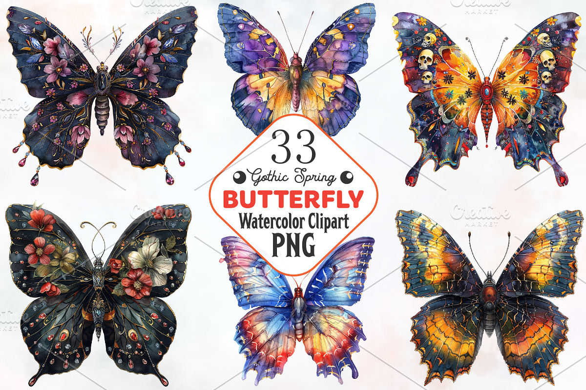 Gothic Spring Butterfly Clipart, an Illustration by RobertsArt (Photo 1 of 7)