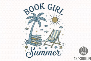 Book Girl Summer Png, a Seasonal Illustration by Designking
