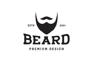 Vintage Face Beard And Mustache Logo