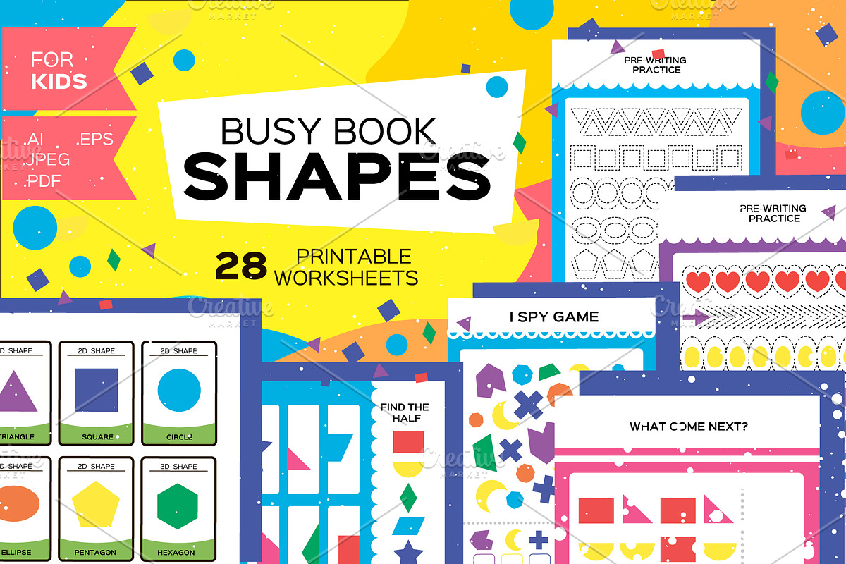 SHAPES BUSY BOOK. 28 Worksheets, an Object Graphic by Masherdraws (Photo 1 of 7)