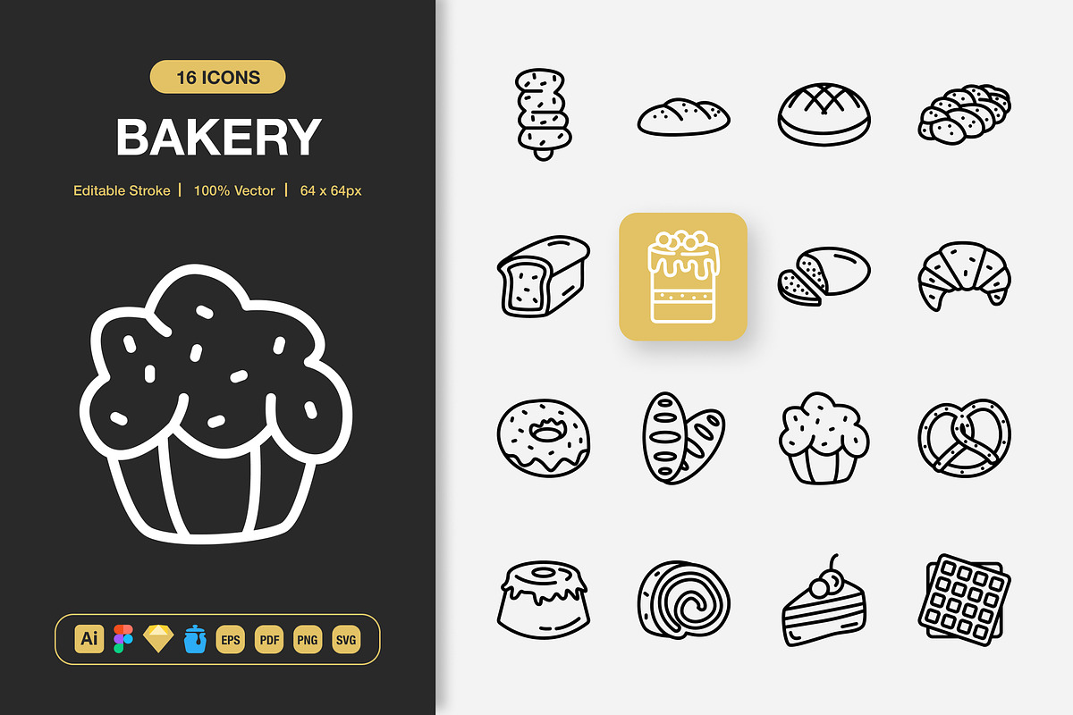 Bakery Icons, an Outline Icon by Spacepixel Creative