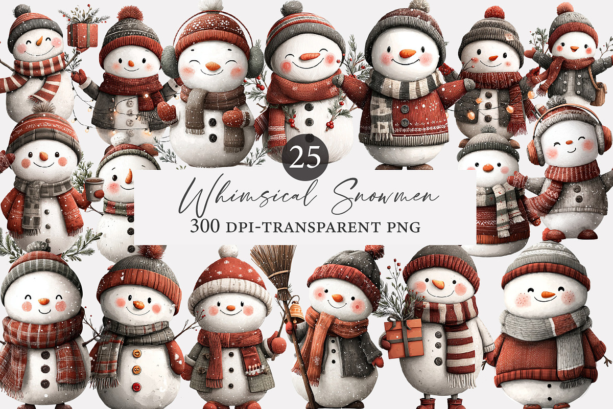 Whimsical Snowmen Clipart, an Illustration by Designworld (Photo 1 of 4)