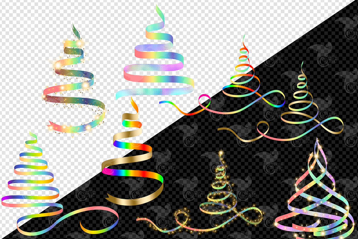 Rainbow Ribbon Christmas Trees, an Illustration by Digital Curio