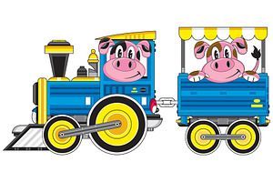 Cartoon Pigs on Train