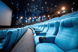 Modern cinema theater with blue leather seats, an Arts & Entertainment Photo by AlyaAnd