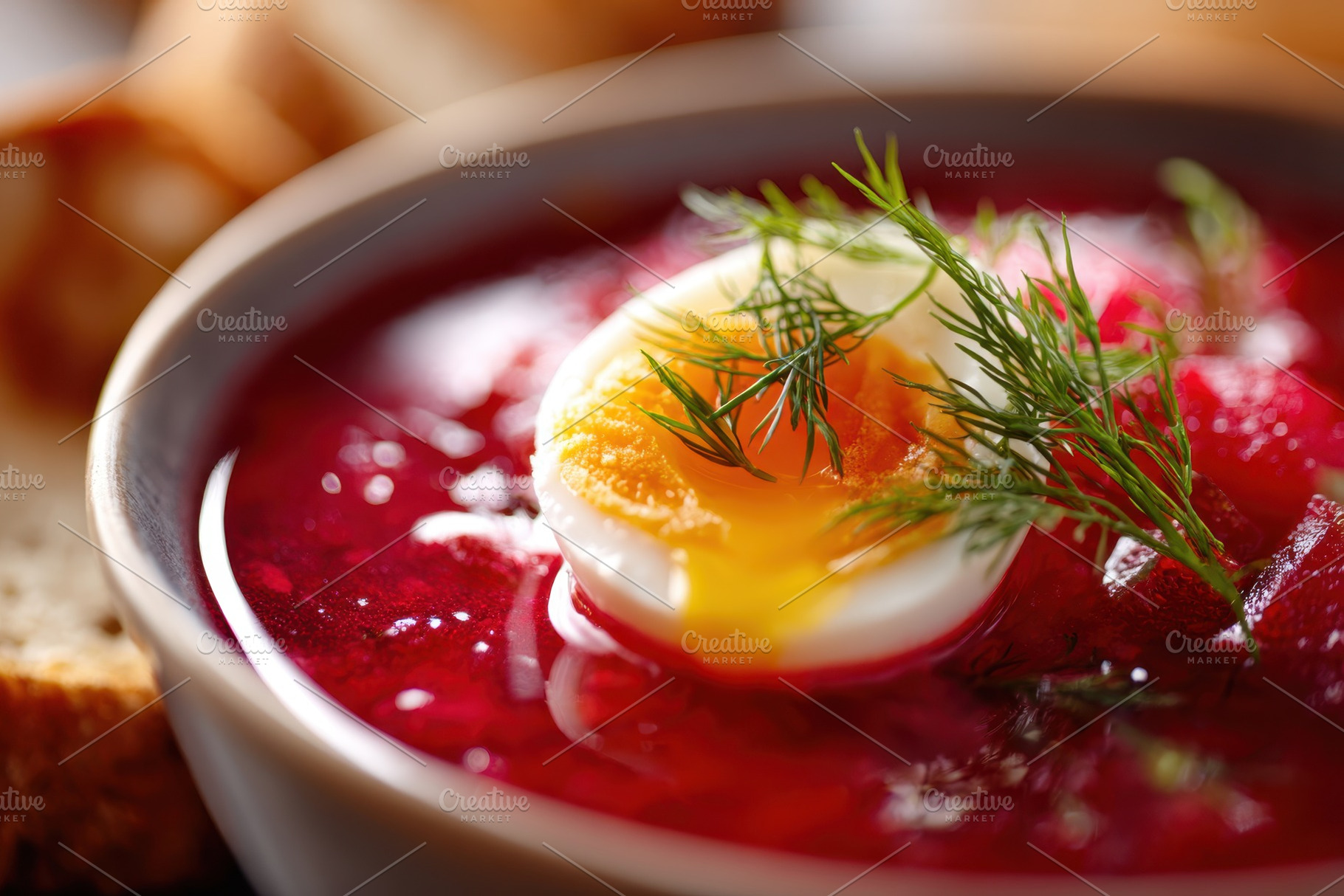 Beetroot soup with egg and herbs, a Food & Drink Photo by AlyaAnd