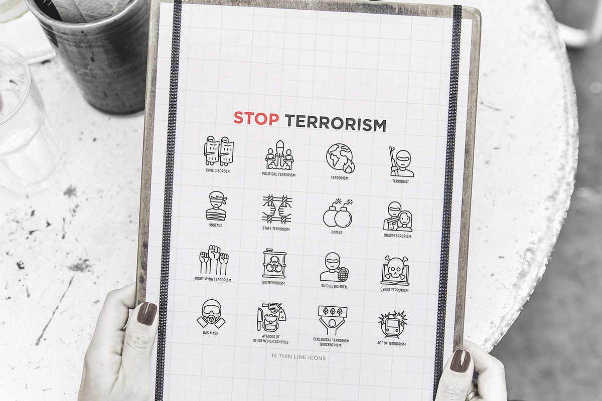 Stop Terrorism | 16 Thin Line Icons, an Outline Icon by Alex Blogoodf (Photo 10 of 11)