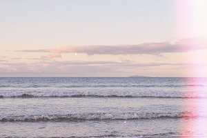 Pink Sunset Retro Beach Stock Photo
