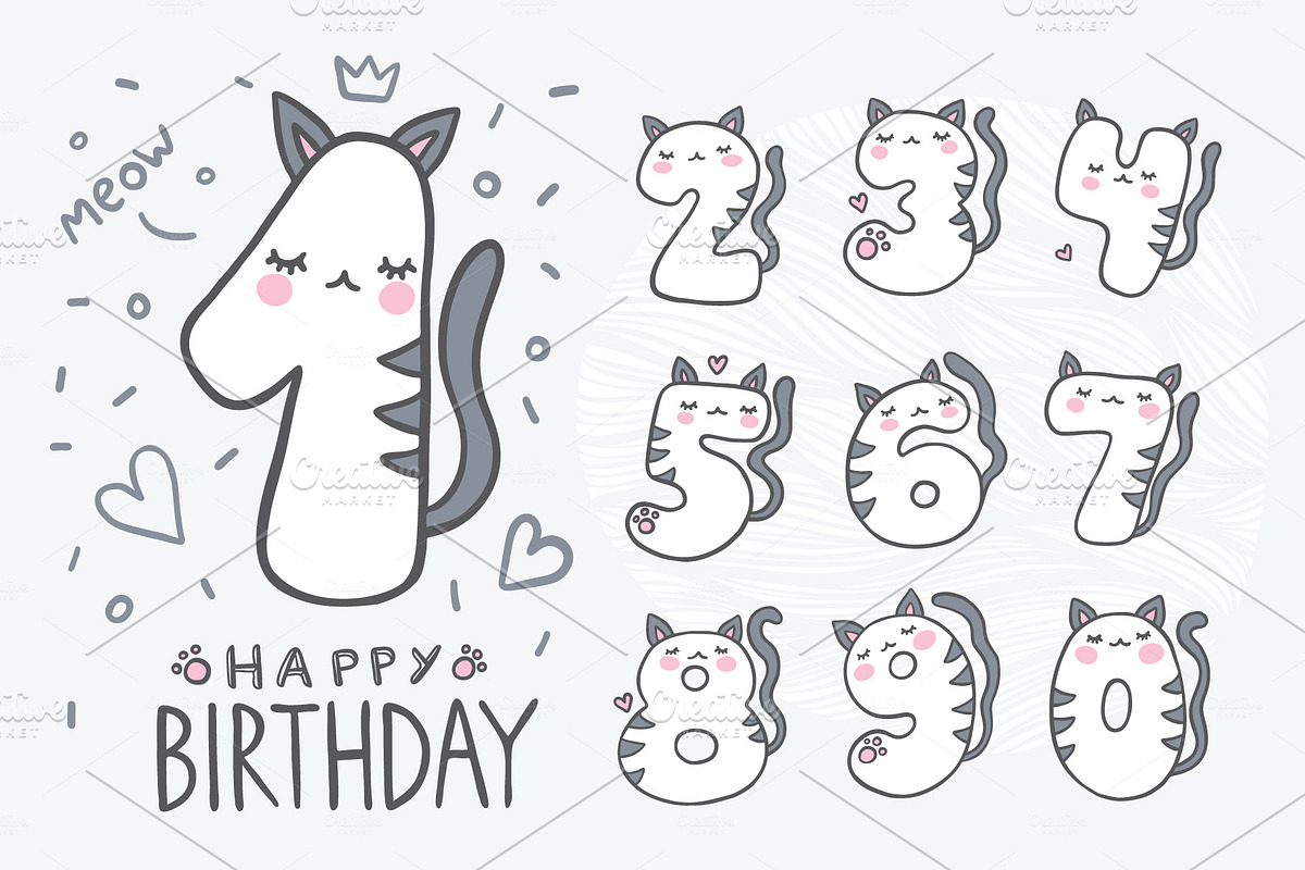 Cute Cat Numbers, an Animal Illustration by Apolinarias Art (Photo 1 of 3)